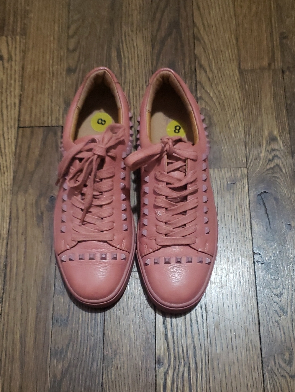 Frye Coral Pink Studded Leather Lace-Up Sneakers